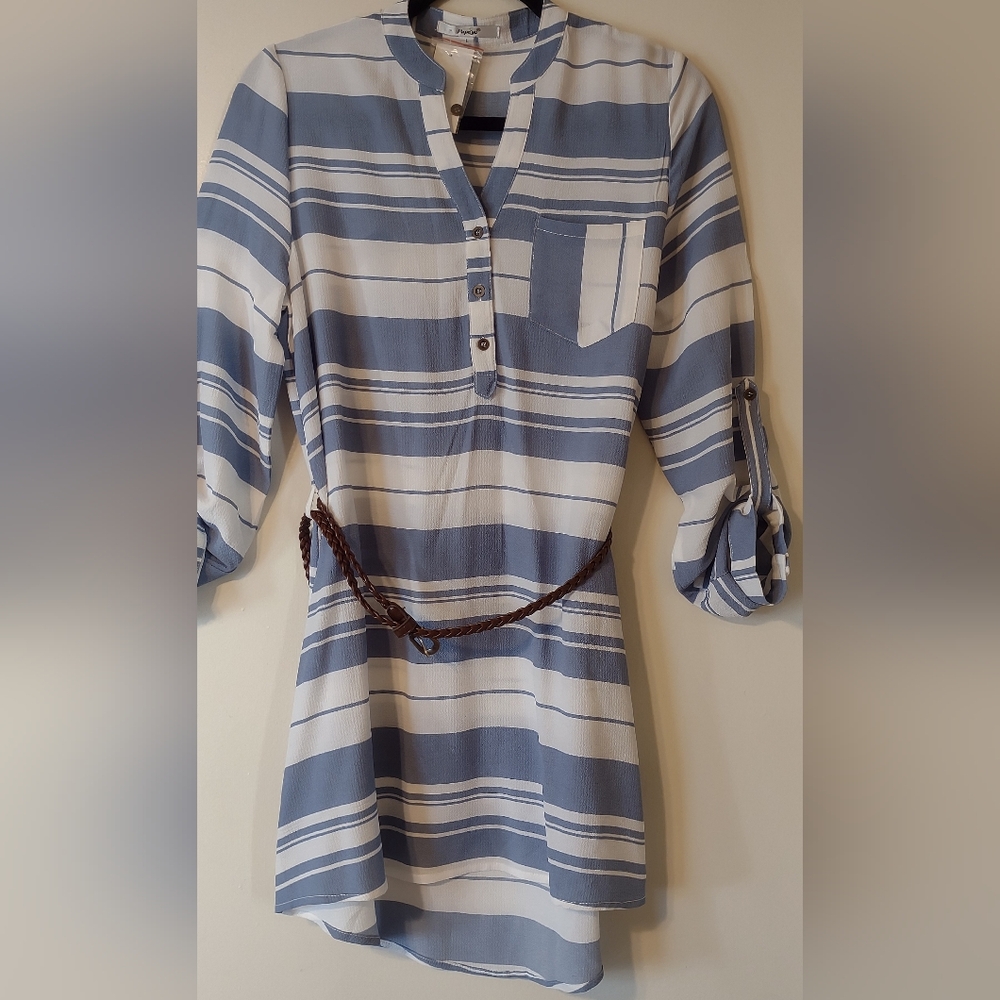 Papaya L Striped Blue and White Tunic Shirt Dress NWT